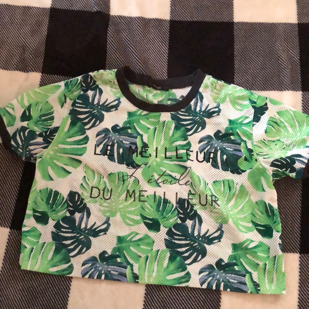 Forever 21 green and white plant shirt